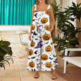 thumbnail image 3 of Women's Halloween Jumpsuits Pumpkin Witch Hat Sleeveless Backless Spooky Overalls Skeleton Castle Halter Horror Rompers, 2XL, 3 of 5