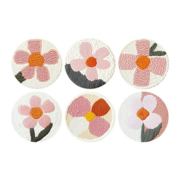 Flower Punch Needle Coasters Kit,6-pattern punch needle Needle Coasters Kit ,Punch Art for Beginners,Suitable for Home Decoration