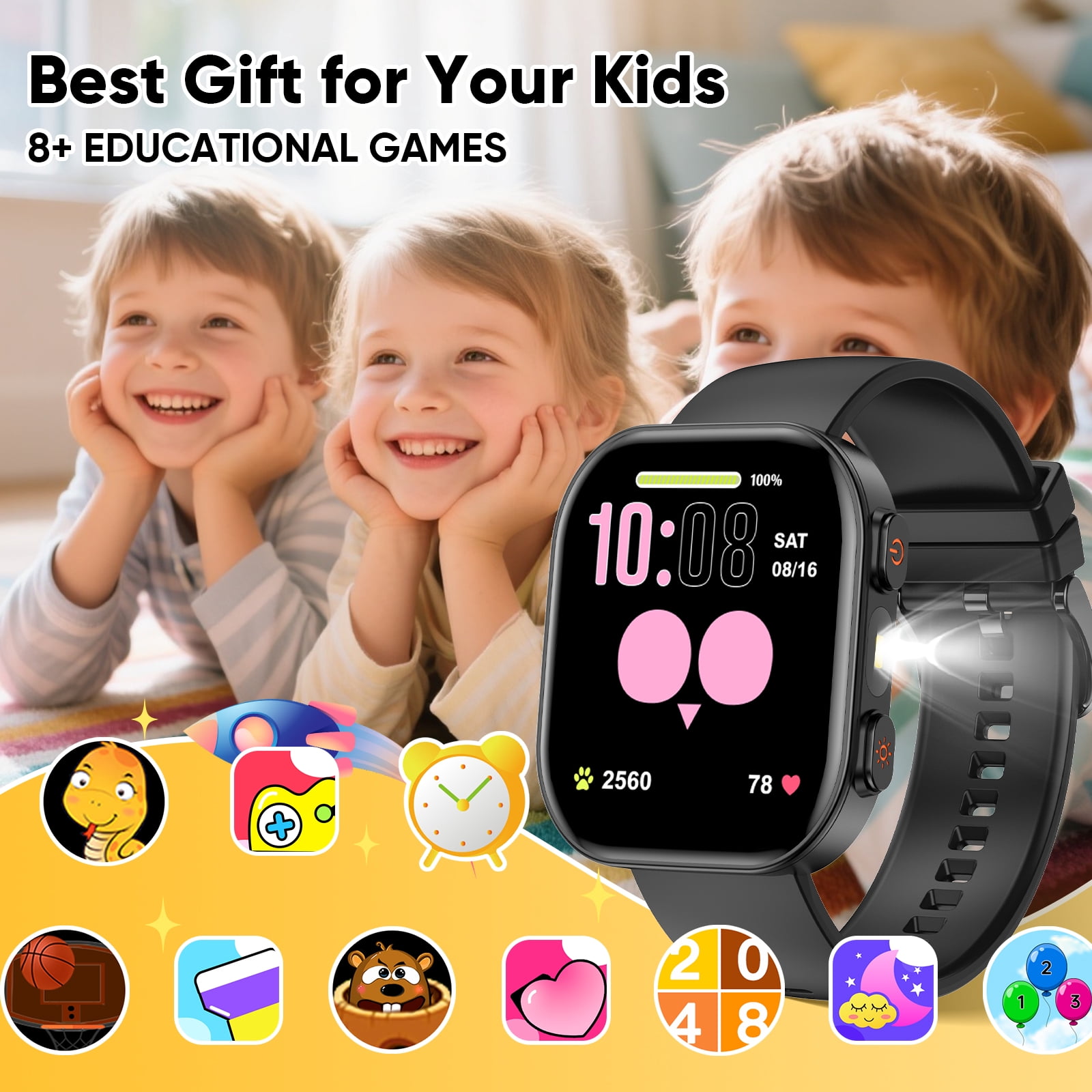 Mingdaln Kids Smart Watch Gift for Age 5-12, 13 Games HD Touch Screen Watches with Music Player Pedometer Flashlight 12/24 hr Educational Toys Birthday Gifts for Ages 7 8 9 10