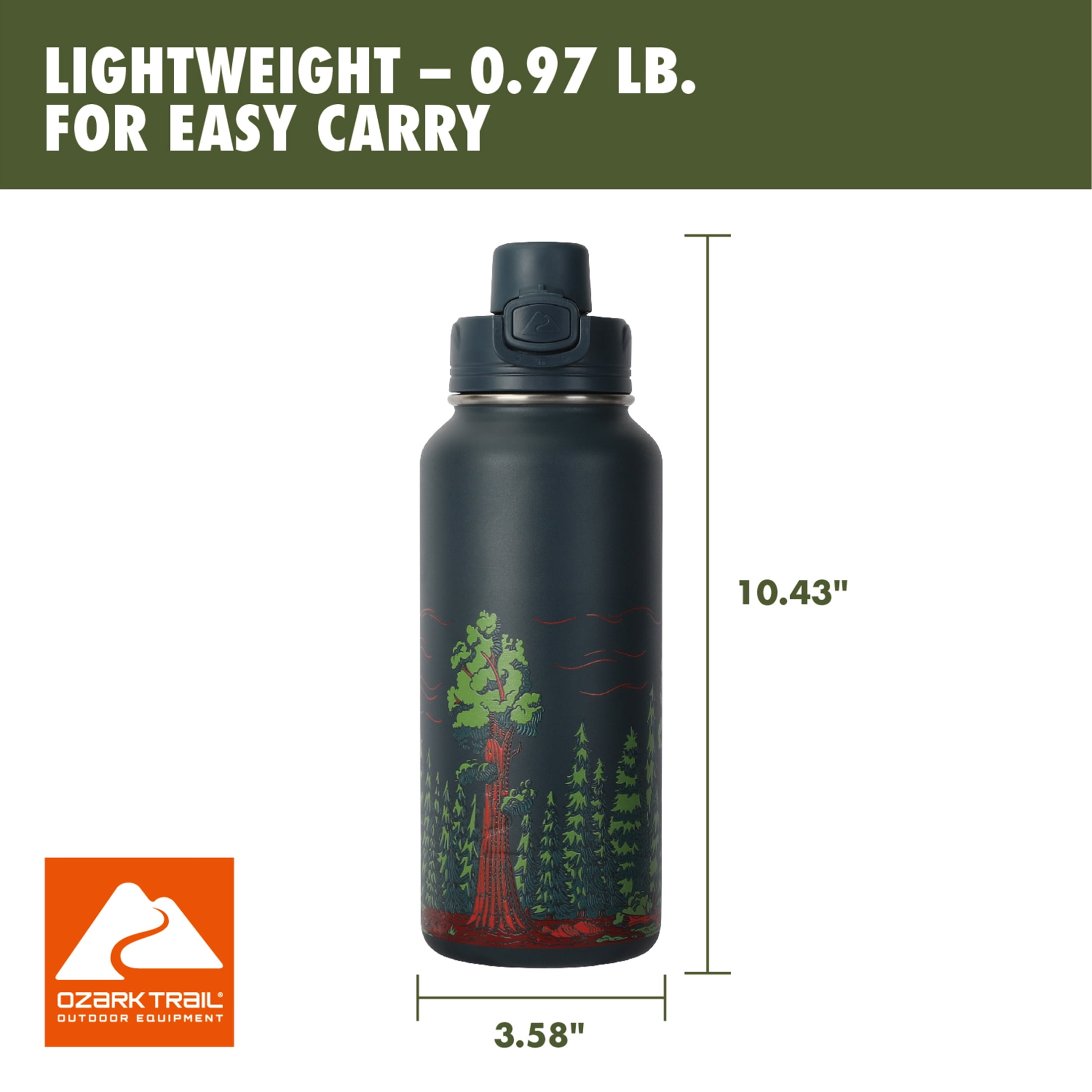 Ozark Trail 32 oz Chug Tritan Water Bottle, Ancient Forest, BPA-Free Reusable