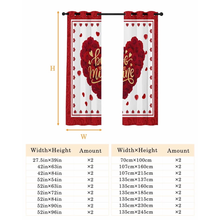 Happy Valentine's Day Black Out Curtains 72 Inch Long, Light