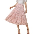 thumbnail image 1 of Unique Bargains Women's Floral Print Ruffle Maxi Tiered Skirt, Pink, S, 1 of 6