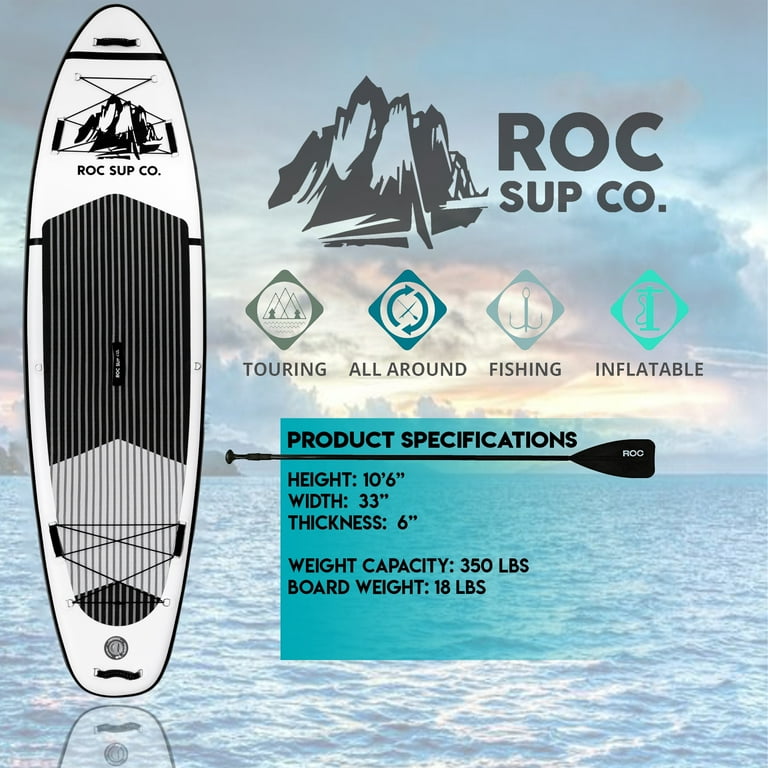 Roc Inflatable Stand Up Paddle Board with Premium Sup Accessories & Backpack, Non-Slip Deck, Waterproof Bag, Leash, Paddle and Hand Pump