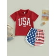 thumbnail image 2 of 4th of July Baby Boy Summer Outfit USA Short Sleeve T Shirt Top Stars Stripes Shorts 2Pcs Independence Day Clothes Set, 2 of 8