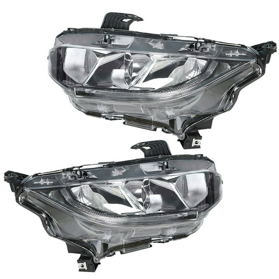 Headlight Assembly Replacement for 2016-2020 Honda Civic Black Halogen Projector Headlights Pair HO2503173 HO2502173 Left Right Side