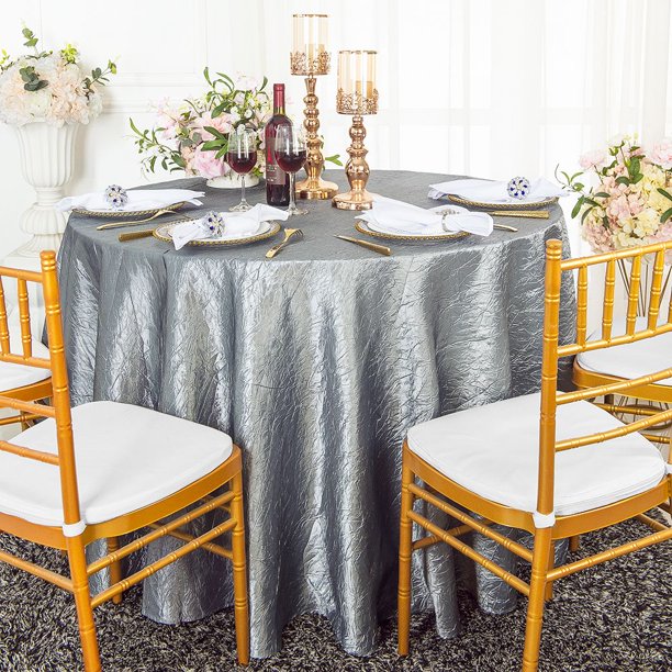 Wedding Linens Inc. 132" Round Crushed Taffeta Tablecloth Crinkle