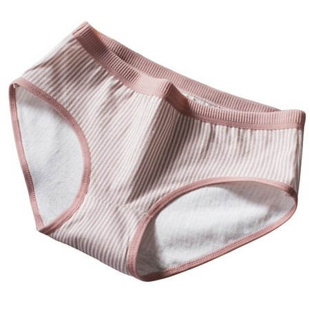 

VIEGINE Japanese Women Mid Rise Underwear Plain Solid Color Sweet Vertical Stripes Panti