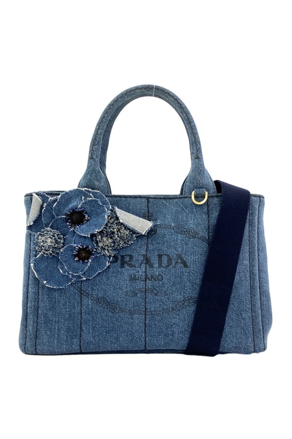 Pre-Owned Prada Canapa Mini Flower 2-Way Handbag Denim Women's PRADA