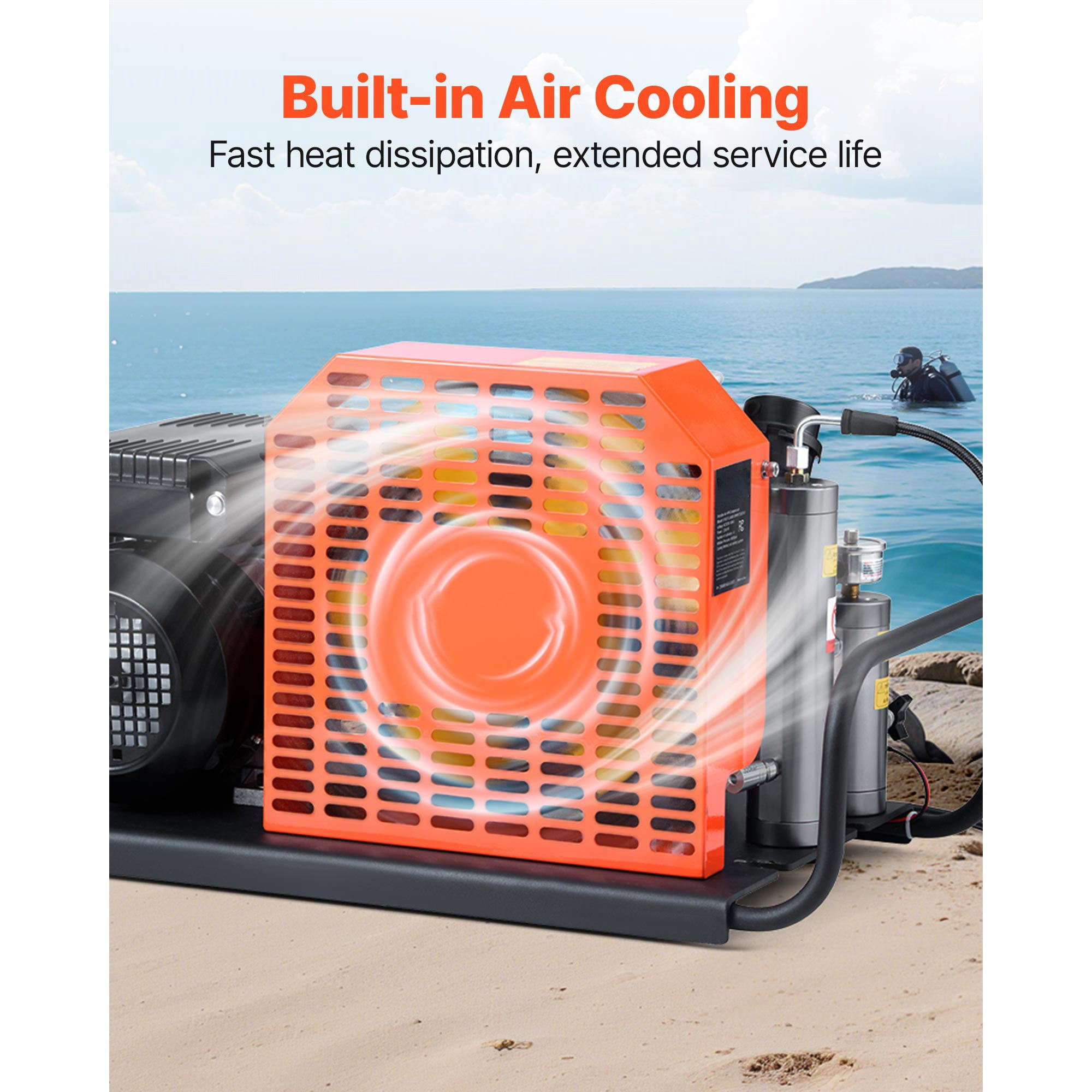 KFFKFF High-Pressure Air Compressor, 4500PSI/30Mpa Diving Tank Compressor, 60 L/min Four-Cylinder Auto Stop Pump with Fan Cooling System for Scuba Tanks, Paintball, and Emergency Applications