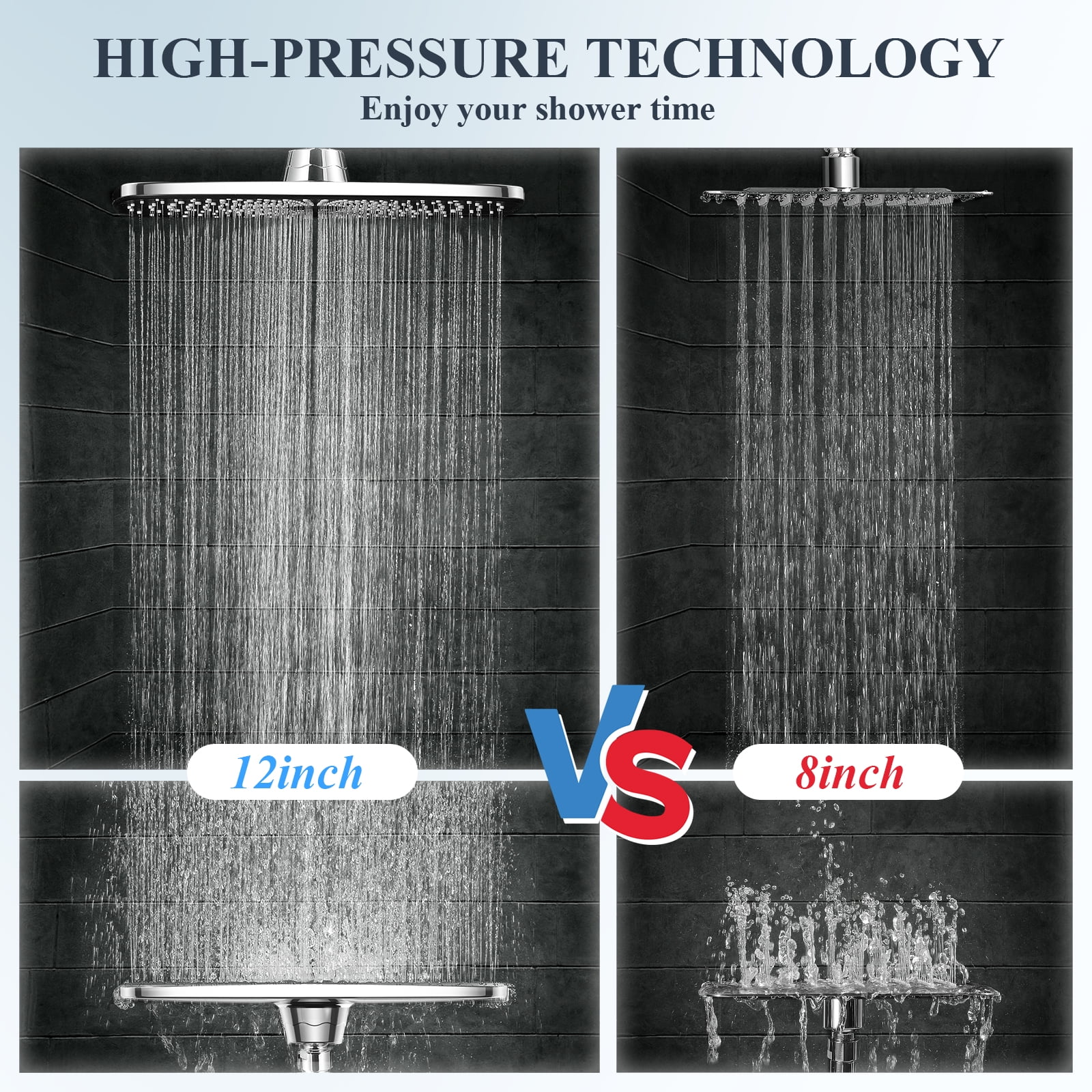 Ophanie 12 Inch High Pressure Rain Shower Head Combo with Adjustable Extension Arm - Wide Rainfall & 5 Spray Handheld Showerhead - Dual Anti-Clog Nozzles for Ultimate Shower Experience, Silver Chrome