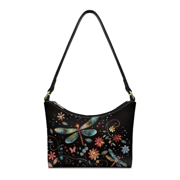 Eheartsgir Hobo Purse Tote Bag for Travel, Portable Underarm Sling Bag PU Leather Shoulder Bag for Women, Dragonfly Floral Print