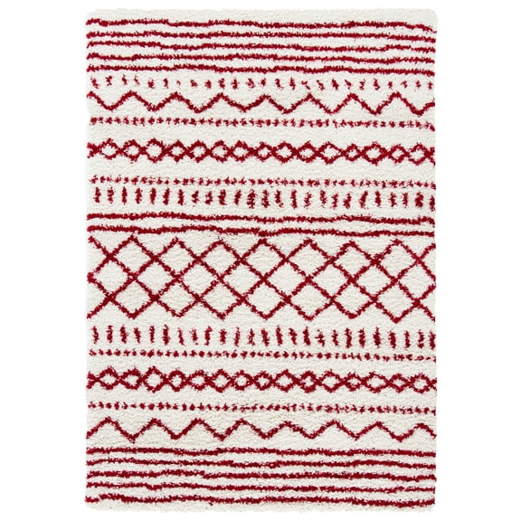 SAFAVIEH Arizona Teagan Geometric Shag Area Rug, Ivory/Red, 3'2" x 5'