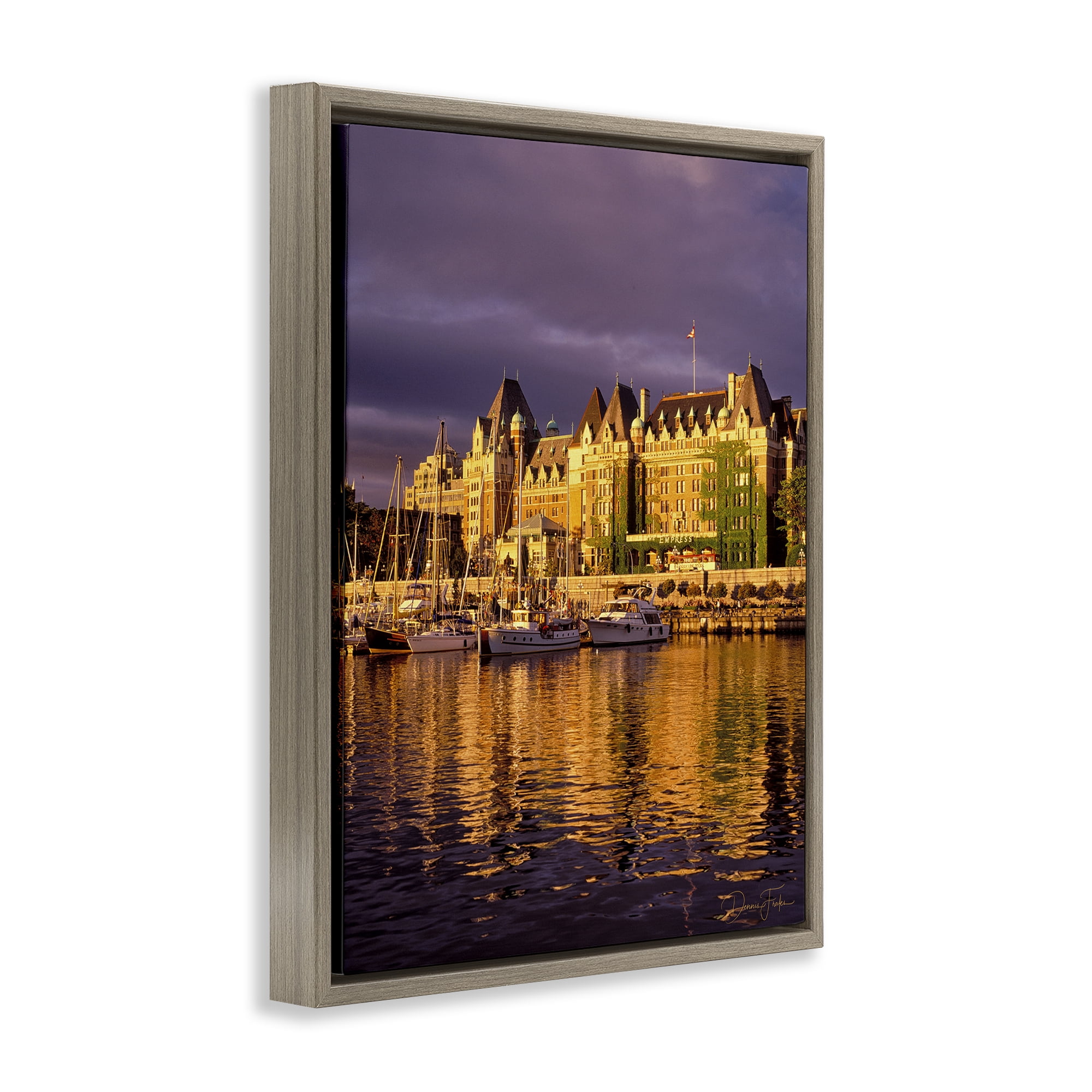 Stupell Industries City Boat Harbor Town & City Photography Brown Floater Framed Art Print Wall Art, 17 x 21