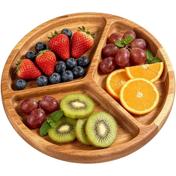 Wooden Sandwich Serving Tray, Divided Dessert Platter Party Board Display Snack