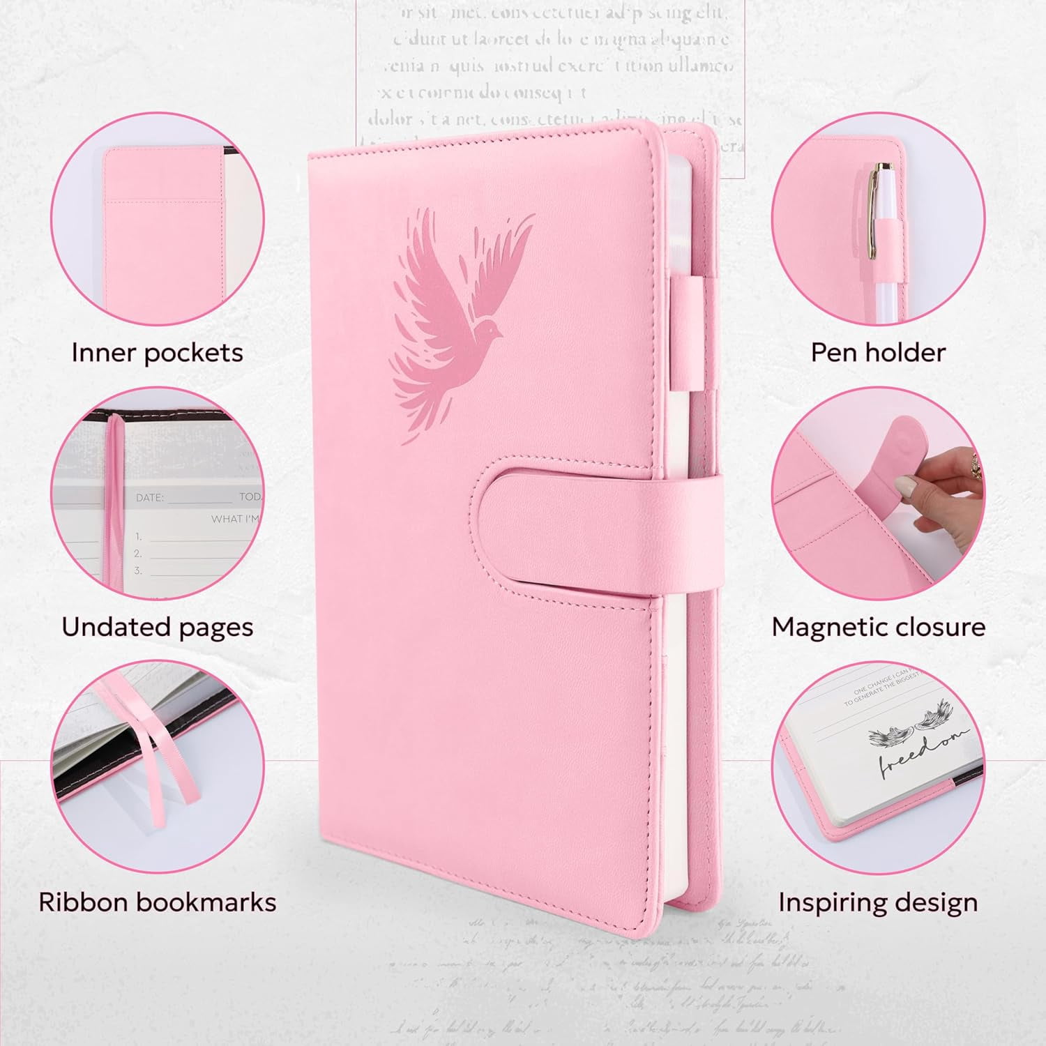 Prazoli Prayer Journal for Women - Daily Devotional Journaling Book for Women, Religious Baptism & Christian Gifts & Bible Study Supplies for Church Note Taking, Devotional Notebook Accs | Pink Dove