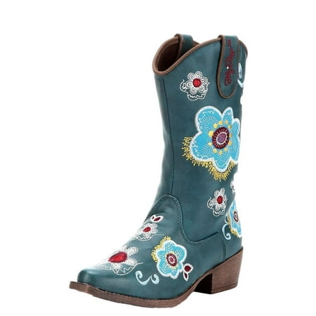 Blazin Roxx 4410333-05.5 Sage Floral Embroidered Side Zipper Cowgirl Boot Snip Turquoise - Size 5.5