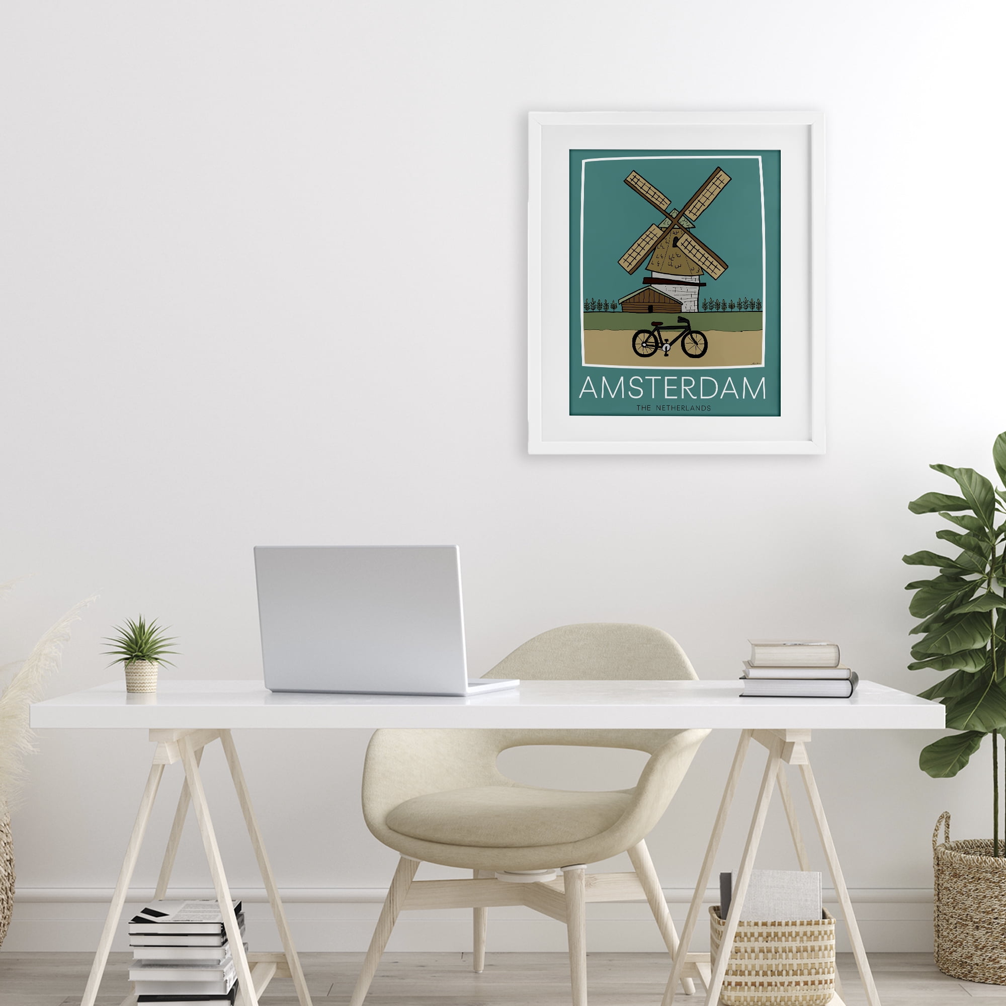 Stupell Industries Amsterdam Windmill Poster White Framed Print Under Glass, design by Hugo Edwins