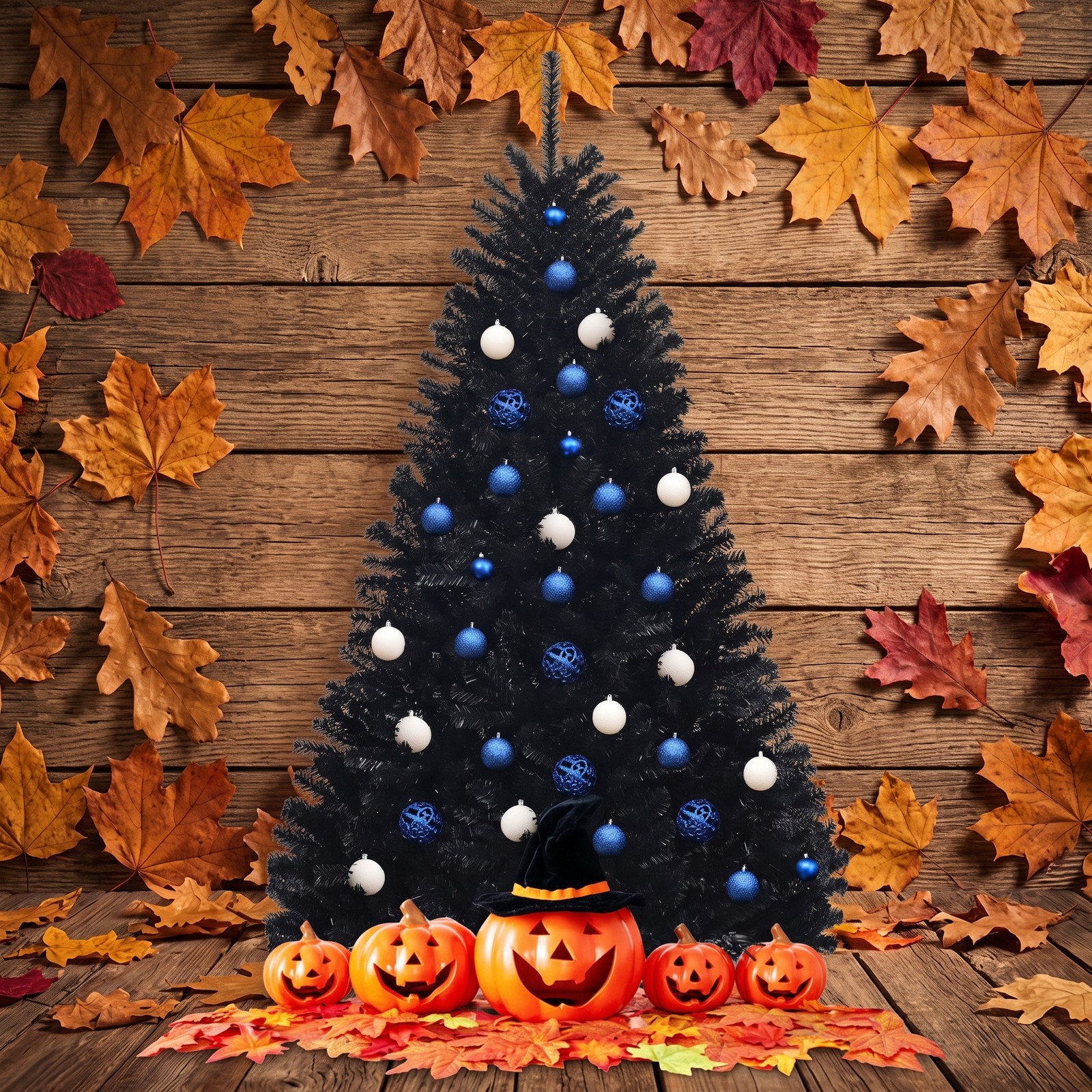 RUIE 6 Feet Hinged Artificial Halloween Christmas Tree, 1036 Branch Tips PVC Holiday Tree with Metal Stand for Indoor Outdoor Home Office Decoration, Black