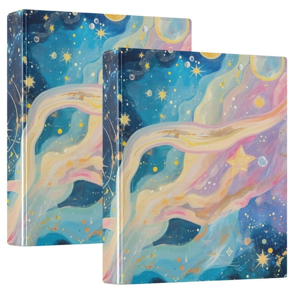 Starry Sky Planets 3 Ring Binders 1.5 inch Hardcover File Folders with Interior Pockets A4 Size Organizer for School Office Hospital Set of 2