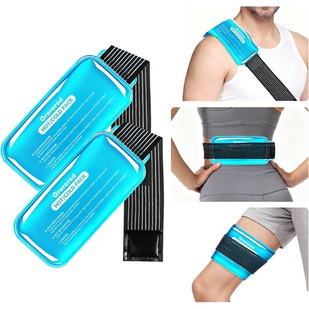 JJEAN-Ice Packs for Injuries Reusable Large, 2 Packs Hot & Cold Gel Ice Packs with Adjustable Strap, Alleviate Joint and Muscle Pain, Flexible Therapy on Shoulder, Knee, Arms, Legs (Blue, 13 x 6 Inch