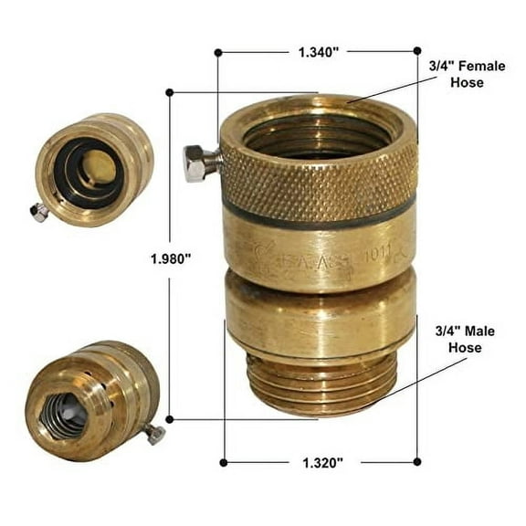 Merrill mfg BVBADNL75 Brass Vacuum Breaker Valve, 3/4 inch, Backflow Preventor for Drain Pipes