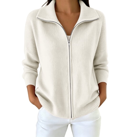 Womens Full Zip Knit Cardigan, Oversized Long Sleeve Ribbed Hem Knit Outerwear, Everyday Commute Sweater XXL