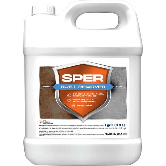 SPER Rust Remover for Concrete Metal Fences, Fast-Acting Biodegradable Liquid, 1 Gallon