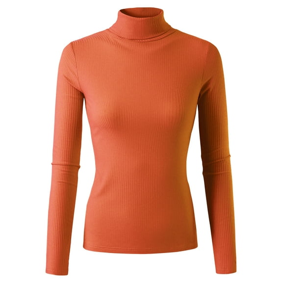 Doublju Women's Long Sleeve Turtle Neck Ribbed Top (Plus Size Available)