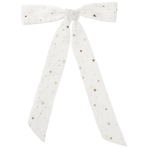 INSPIRE CHIC Lady Gilding Metallic Shiny Star Neck Scarf Chiffon Skinny Long Hair Band White 140x5cm