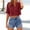 Wine, variant on Women's Summer Crop Tops Casual V Neck Button Down Shirts Roll Up Short Sleeve Trendy Blouses