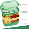 thumbnail image 6 of Bento Box Lunch Box Container, 3 Stackable All-in-One LERWAY Lunchbox Container with Utensil Set and Fruit Fork, 1900ml, Green, 6 of 6