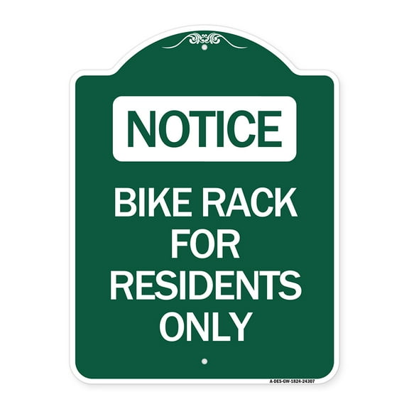 SignMission A-DES-GW-1824-24307 18 x 24 in. Designer Series Sign - Bike Rack for Residents Only, Green & White