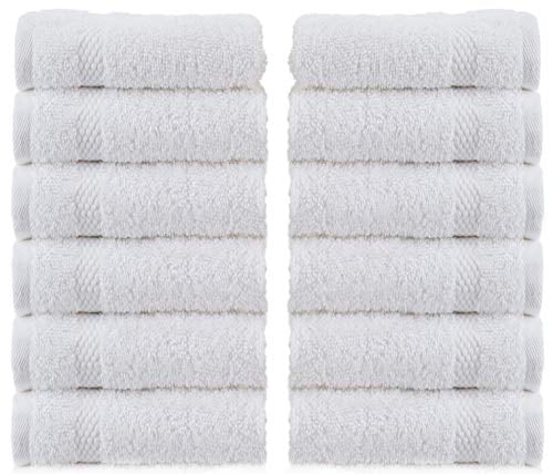 Beige White Classic Luxury Cotton Washcloths 12 Pack Large Hotel Spa Bathroom Face Towel