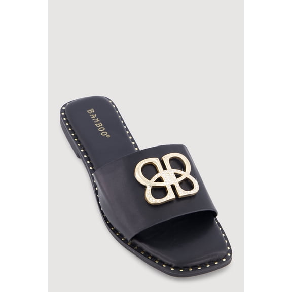 Women's Metallic Rhinestone Pendant Single Band Open Toe Sandals