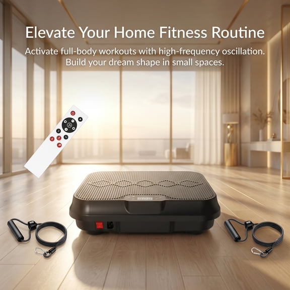 Vibration Plate Exercise Machine with Remote Control & Resistance Bands, Compact Whole Body Workout Platform for Home Gym, Black