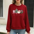 thumbnail image 5 of GuzomFashion Womens Christmas Sweatshirt Waffle Knit, Crew Neck Long Sleeves, Tis The Season Graphic, Red,Size 2XL, 5 of 6