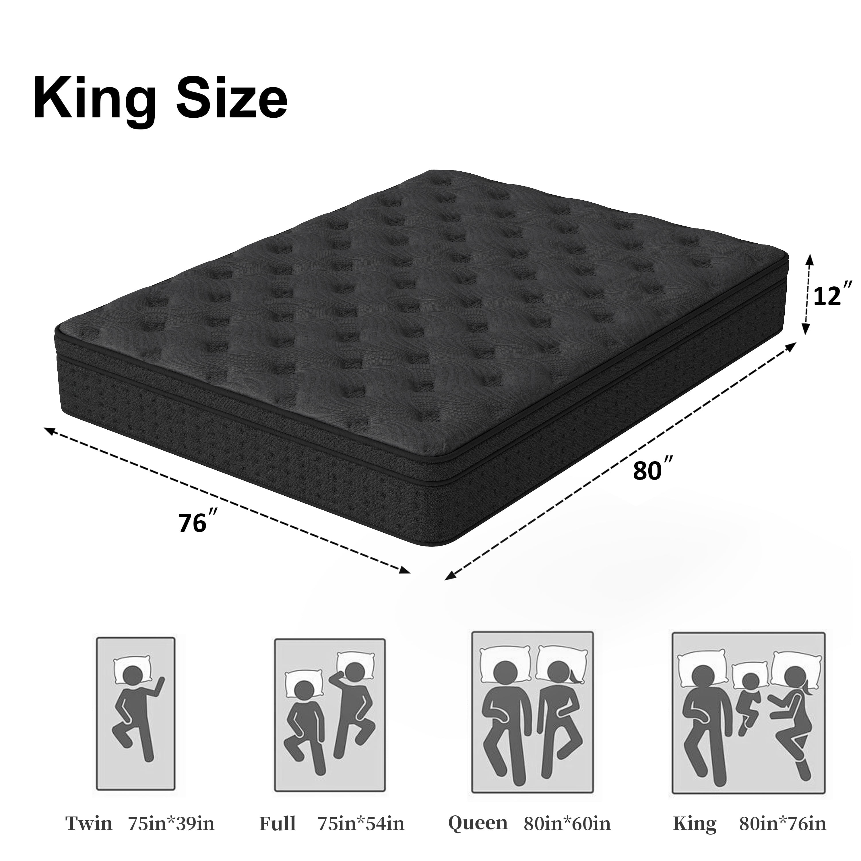 Zekbip 12 inch King Mattress in a Box, Hybrid Gel Memory Foam with Individually Wrapped Pocket Coils, Medium Firm, Pressure Relief, Cooling Sleep Support for Adult