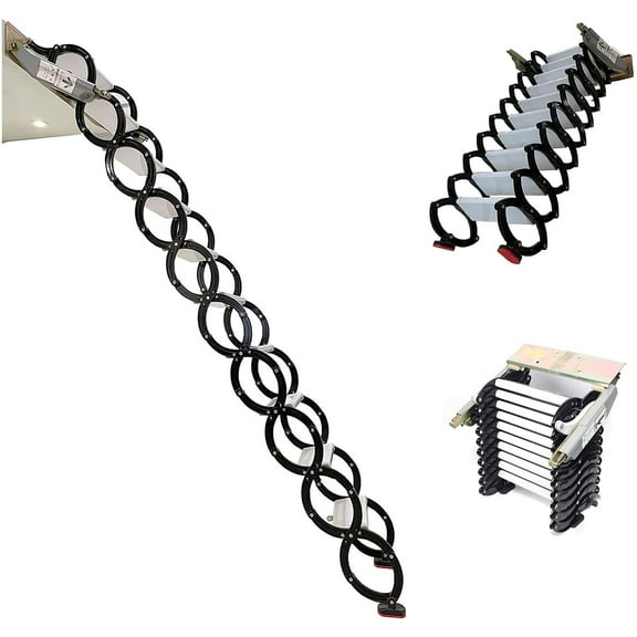 INTSUPERMAI Wall Mounted Folding Loft Ladder Stairs Attic Ladder Black Magnesium Alloy