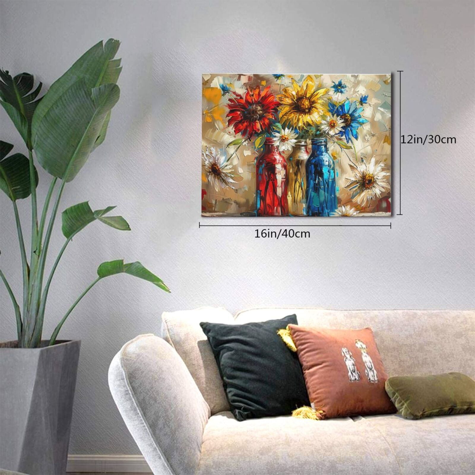 12x16 inch Colorful Vase Canvas Hanging Picture Poster,Garden Yard Decor Accessory,Living Room,Study,Office Wall Art Decor Modern Style Painting,Gifts For Flower Lovers,Campus Garden,Lounge