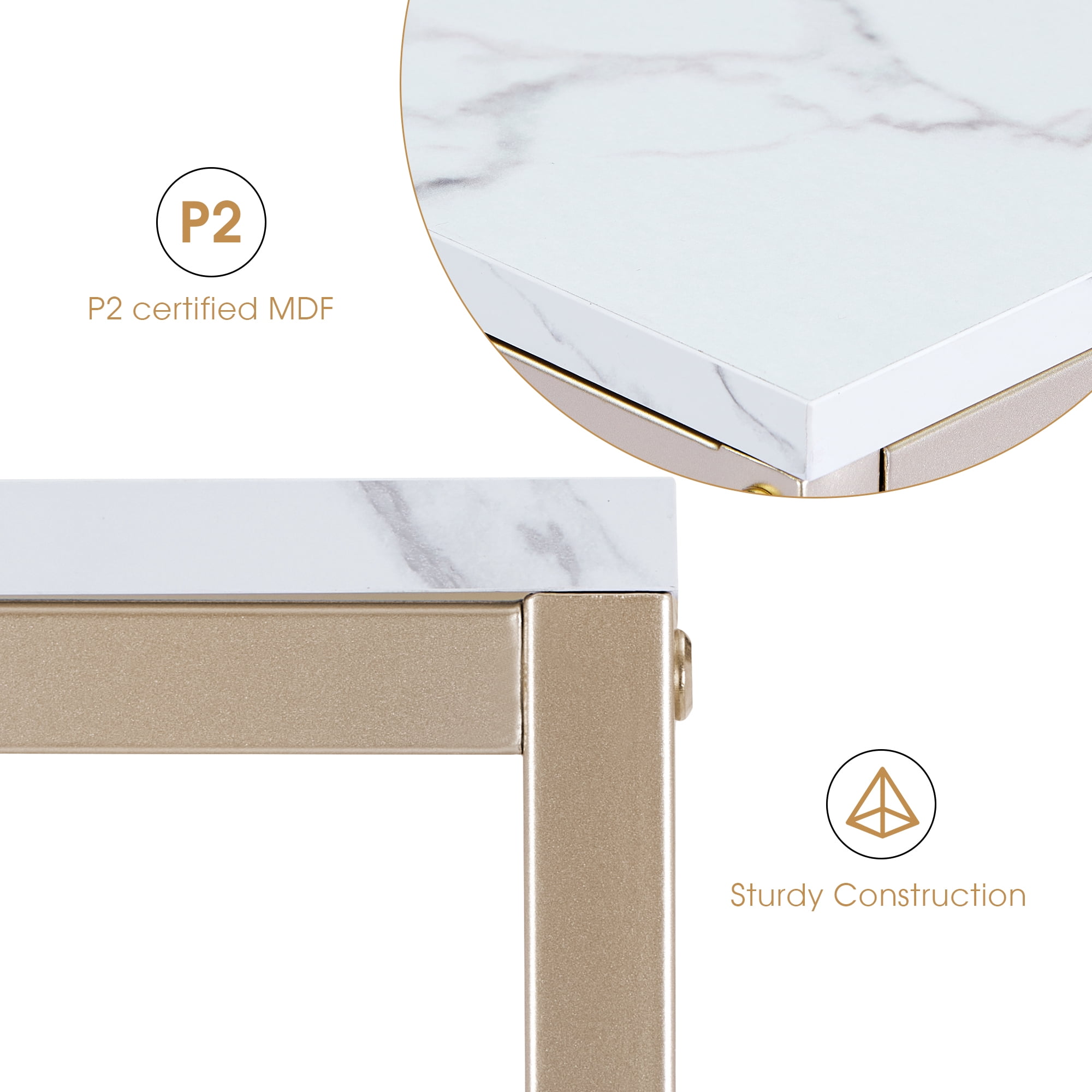 Ivinta 3-Tier White Marble Console Table with Shelves, Entryway Table TV Stand with Gold Metal Frame