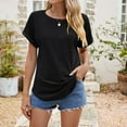 thumbnail image 3 of Womens Fashion Casual Top Crew Neck T Shirts Summer Short Sleeve Casual Loose T Shirts Top Women Top New Elbow Tops for Women Women Plain Long Sleeve Shirts Space Large Women T Shirts Tees Women Plain, 3 of 6
