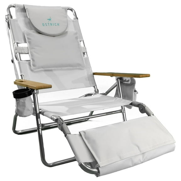 Open Box Ostrich 3N1 Lightweight Lawn Beach Lounge Chair w/Footrest, White