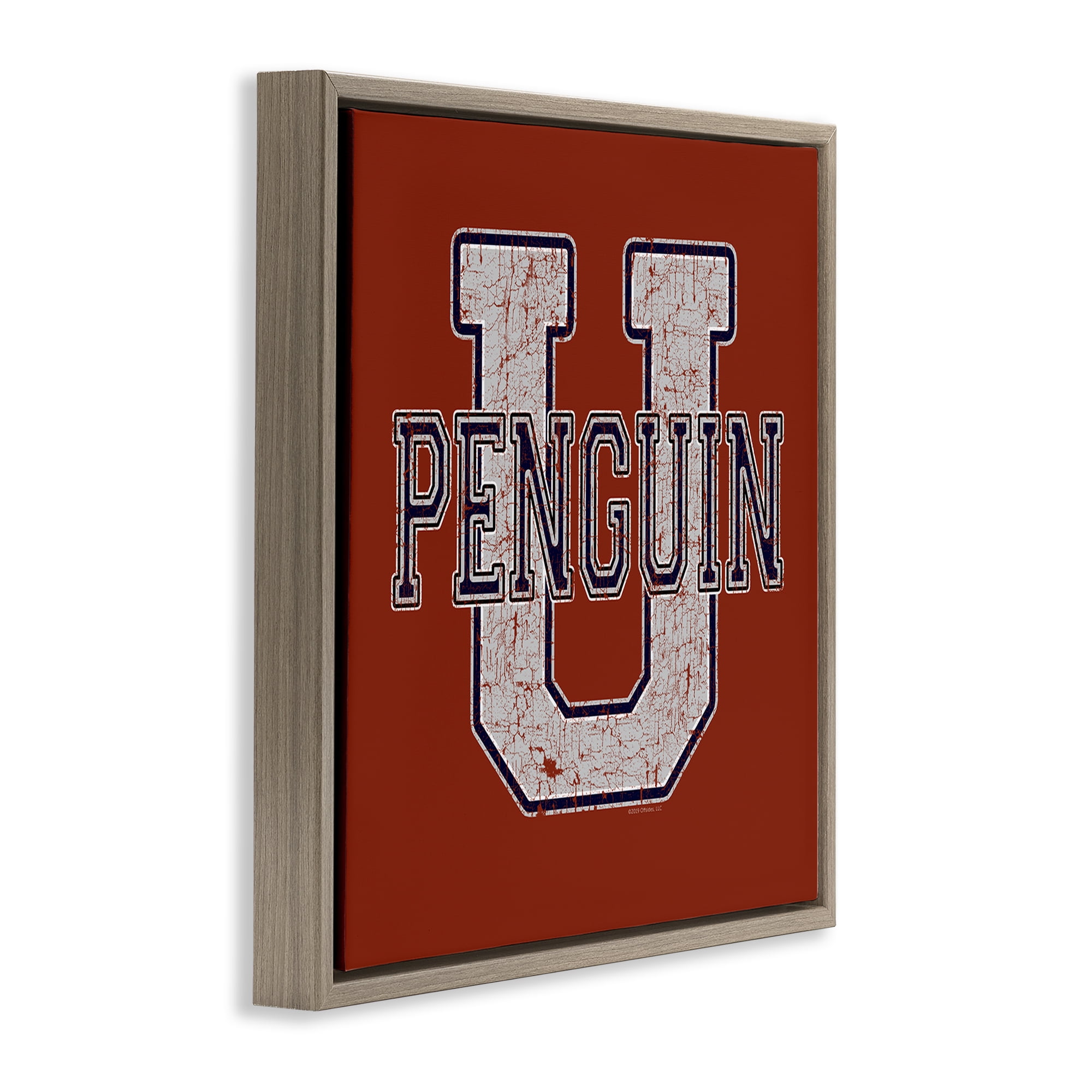 Stupell Industries Penguin U Varsity Animals Painting Brown Floater Framed Canvas Art Print Wall Art, 25 x 25