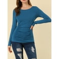thumbnail image 6 of Allegra K Women's Solid Crew Neck Long Sleeve Ruched Stretchy Tops, 6 of 7