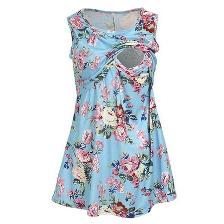 

Women Maternity Nurse Shirt Floral Breastfeeding Blouse Top Sleeve Neck O