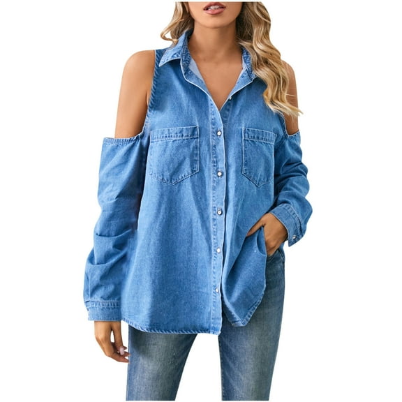 Oversized Jean Jacket for Women Womens Plus Denim Stretch Denim Jacket, Women's Oversized Mid Long Denim Jacket Jean Biker Coat S-93 Blue S