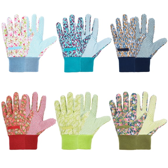 topjuju 6 Pairs Floral Gardening Gloves for Women, Non-Slip Grip, Soft Breathable Cotton, Elastic Wrist for Weeding, Planting, Yard Work & Outdoor Cleaning, Multipurpose with Snug Fit