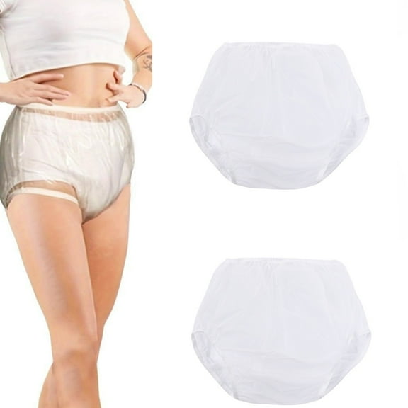 MODANU 2Pcs Cloth Diaper Covers for Adult, Reusable Adult Leakproof Underwear for Incontinence, Washable Plastic Diaper Cover, Clear Low Noise Plastic Pants (White, Small)