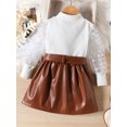 thumbnail image 3 of GXFC Little Girl Fall Skirts Outfits Set Clothes 2T 3T 4T 5T 6T 7T Kids Girl Long Sleeve Mesh Tops and Leather Mini Skirt 2Pcs Casual Autumn Clothing for Children Girl, 3 of 9