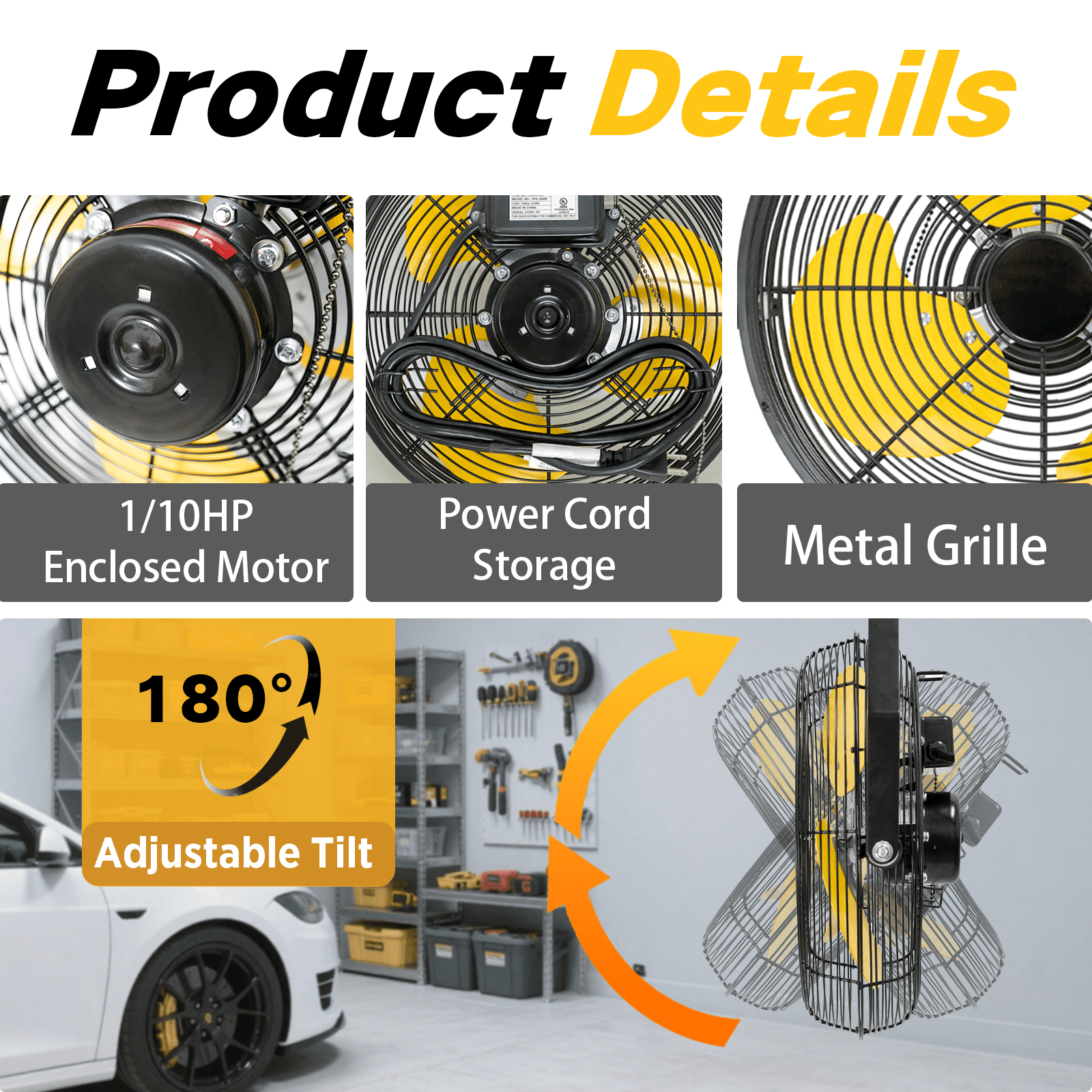 12 Inch High Velocity Industrial Wall Fan - 2400 CFM - 3 Speed - Industrial, Commercial Use - UL Safety Listed, 6 FT Cord